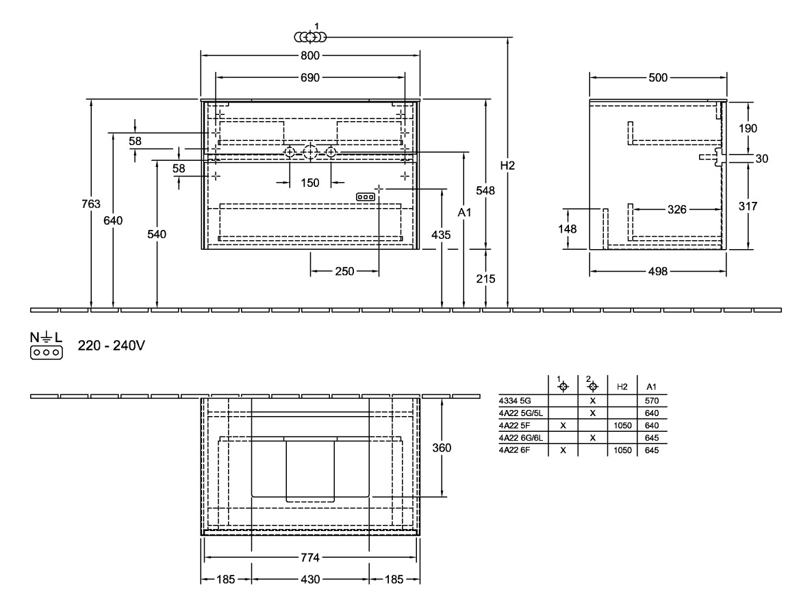 V&B Waschtischunterschrank Collaro 80x54,8x50cm, Waschtisch mittig, truffle grey