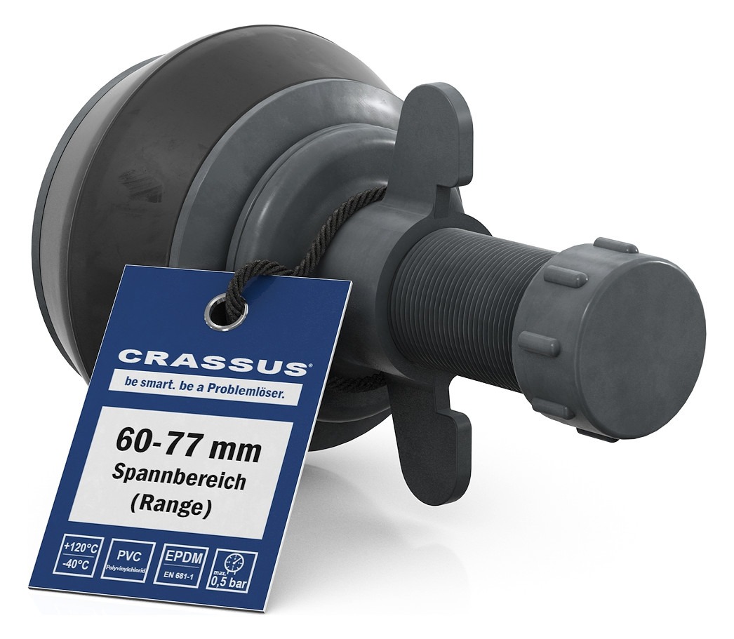 Crassus Schnellverschlussstopfen CSV 70, 60-77 mm, Länge 100 mm, EPDM/PVC