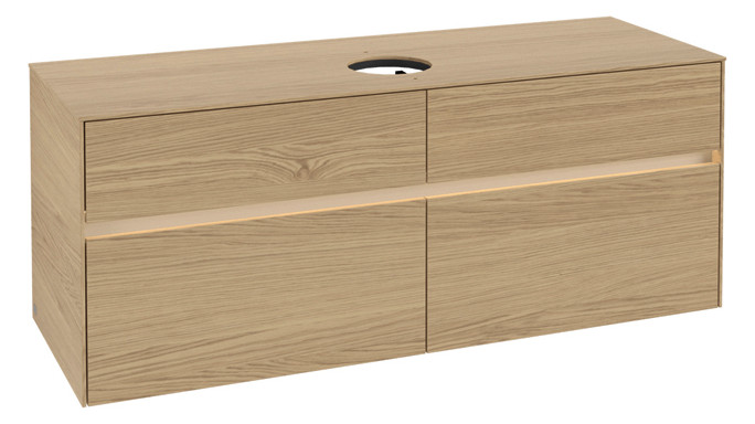 V&B Waschtischunterschrank Collaro 140x54,8x50cm, Waschtisch mittig, LED-Beleuchtung 10,4 W, nordic oak