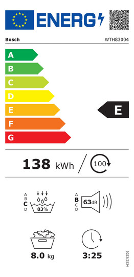 Wärmepumpentrockner E C 8kg ws 65dB re stufenl 138kWh Restzeit