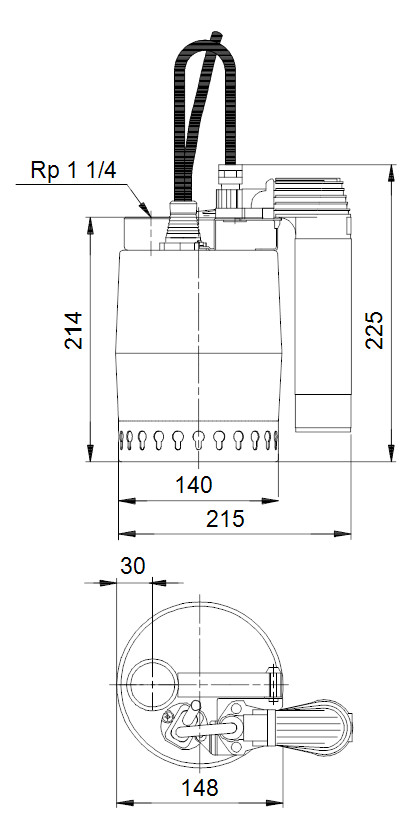 Grundfos Kellerentwässerungspumpe UNILIFT KP.150.AV.1, 300 W, 1,3 A, 10 m Kabel, Edelstahl