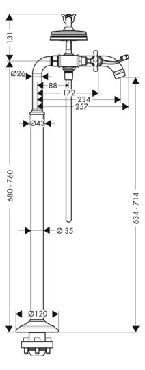 hansgrohe Fertigmontageset Axor Montreux 2-Griff-Wannen-Armatur, bodenstehend, mit Kreuzgriffen, chrom