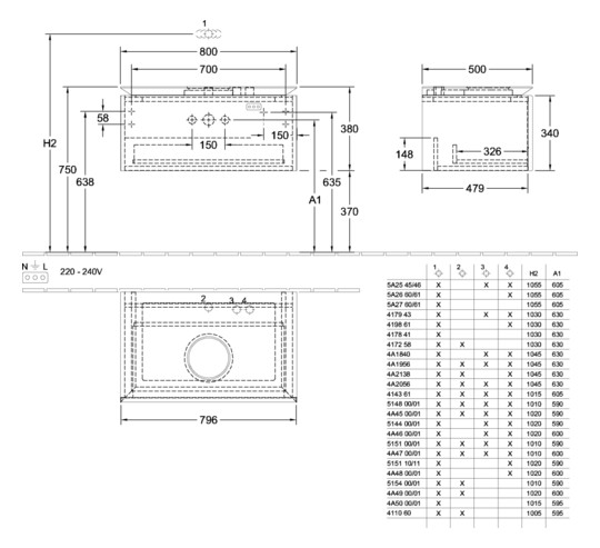 V&B Waschtischunterschrank Legato 80x38x50cm, Waschtisch mittig, Kansas Oak