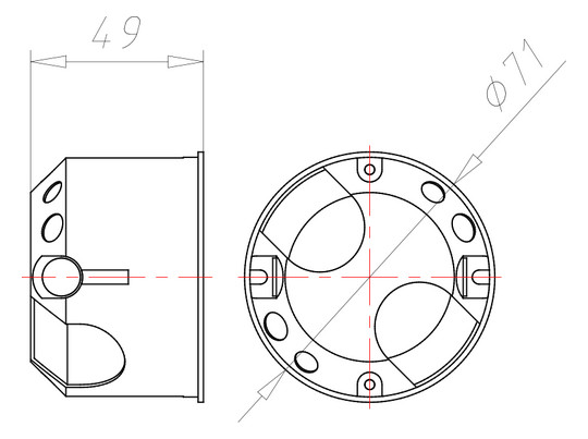 Hohlwanddose luftd Ø68x48mm Kst rnd IP3X Gehäusedurchführung durch Dichtmembran