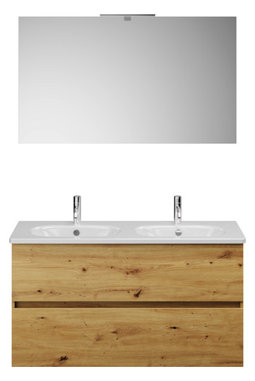 Burgbad Doppelwaschtisch-Kombination Rocio 120,5x200x46,5cm, mit Spiegel, Eiche Dekor Urban