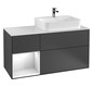 V&B Waschtisch-Unterschrank Abdeckplatte Glass Black Matt Finion 120cm, Regal links Anthracite matt, Oak Veneer