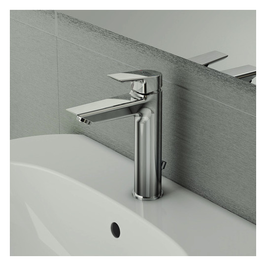 Ideal-Standard Waschtisch-Einhebelmischer Tesi Grande Ausladung 123mm, verchromt, mit Metall-Ablaufgarnitur