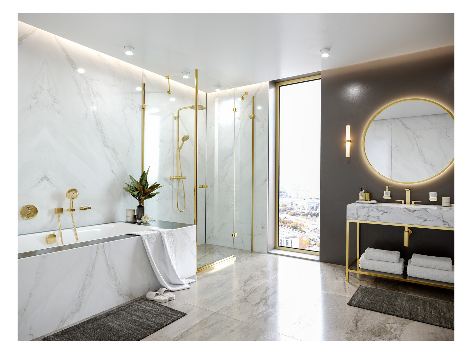 hansgrohe Zahnbecher AddStoris mit Glas, Wandmontage, Metall, polished gold optic