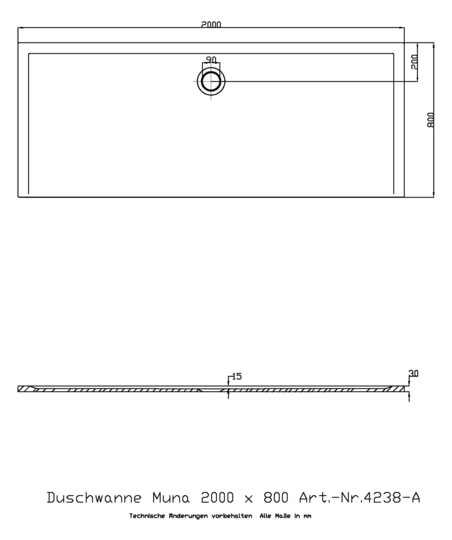 Hoesch Mineralguss-Duschwanne Muna 200 x 80 x 3 cm, Steingrau, Solique