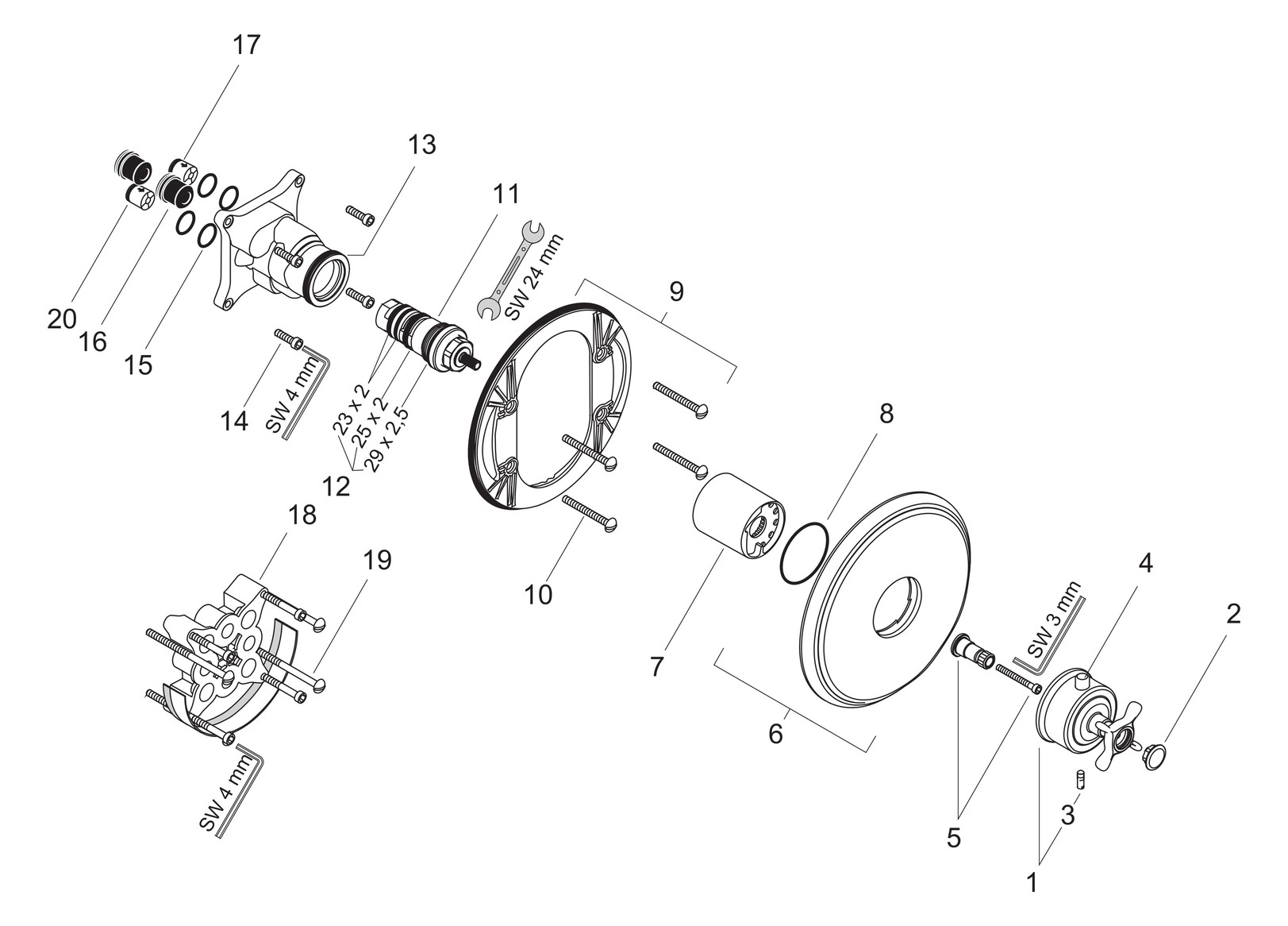 hansgrohe Fertigmontageset Axor Montreux UP-Thermostat, mit Kreuzgriff, brushed nickel