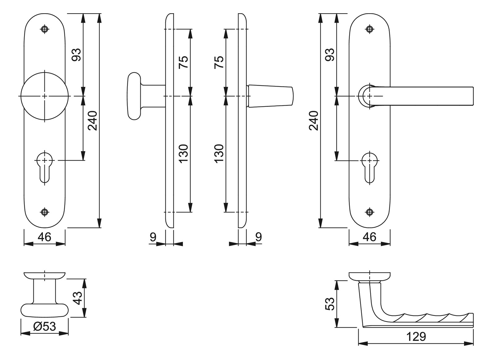 Bild HOPPE Wechselgarnitur Hamburg 53/273P/1700, Langschild, oval, Profilzylinder gelocht, Entfernung 72mm, Vierkant 8mm, Türstärke 35 - 45mm, Befestigungstechnik ohne Stütznocken, silber, naturfarben, eloxiert-1