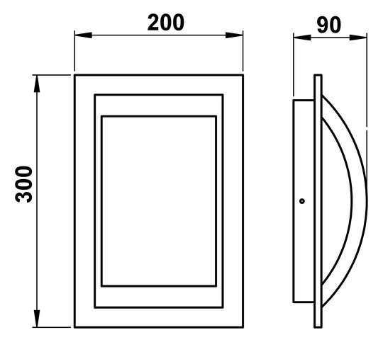 Glasleuchte 75W HV ws IP44 E27 300x200x90mm