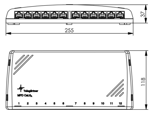 Patchpanel 12Ports MPD12-HS K Cat6A Wandmont Schirm RAL7035 118x255x37mm