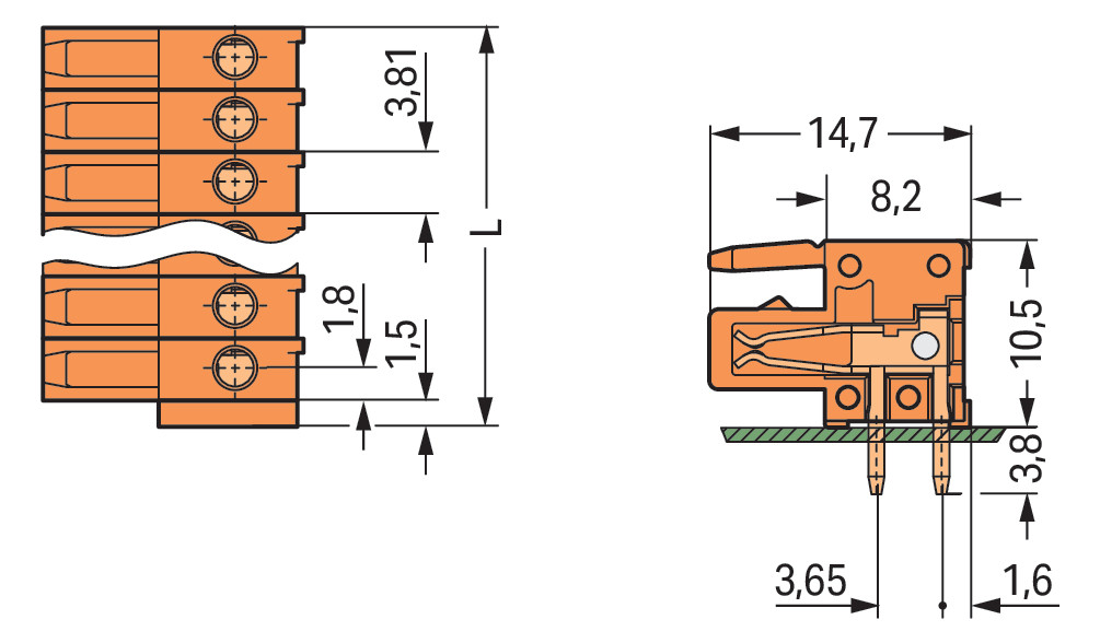 Platinenstecker Stift 6p Serie 734 or 1re 3,81mm Zinn Löt frei
