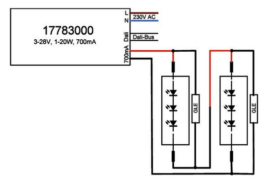 LED-Steuerung 2,1-20W 700mA 28,5V IP20 DALI Dimmung DALI Kstgeh dyn 108x52x22mm