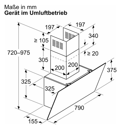 Wandesse 790mm sw A 60dB 430cbm/h Ø150mm LED 3st Uml T325mm