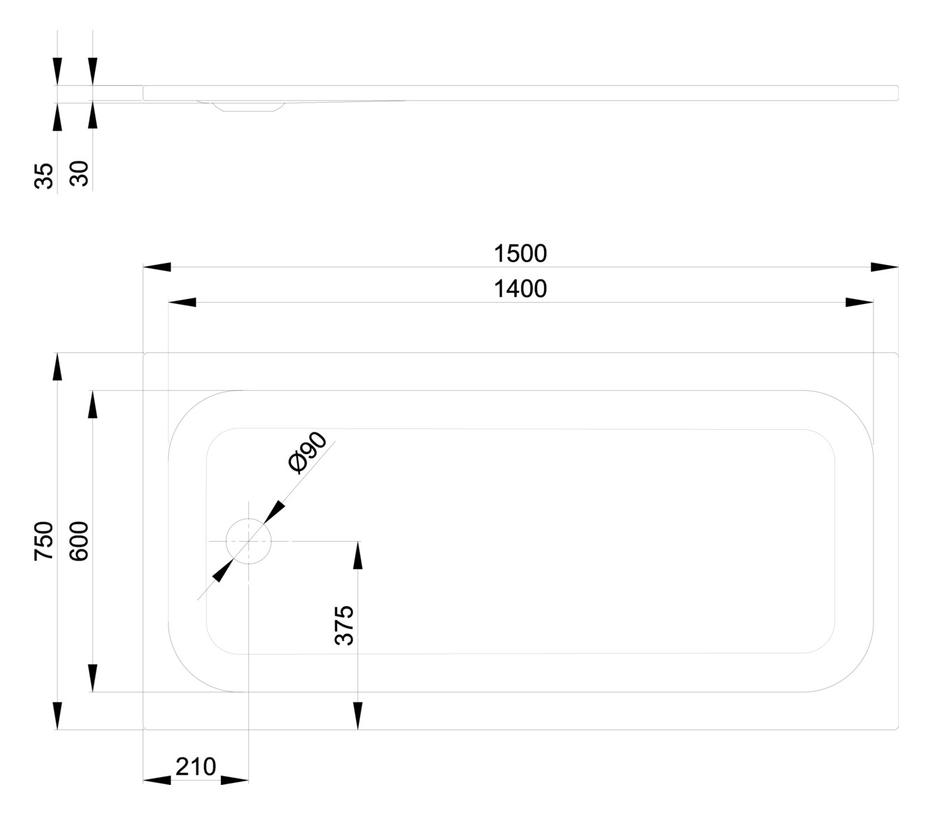 Duschwanne BetteUltra 5924 150x75x3,5cm, dust
