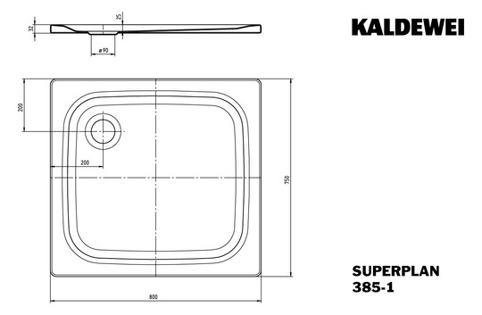 Kaldewei Duschwanne SUPERPLAN CLASSIC 385-1 75x80cm, Antislip Perl-Effekt, alpinweiß matt
