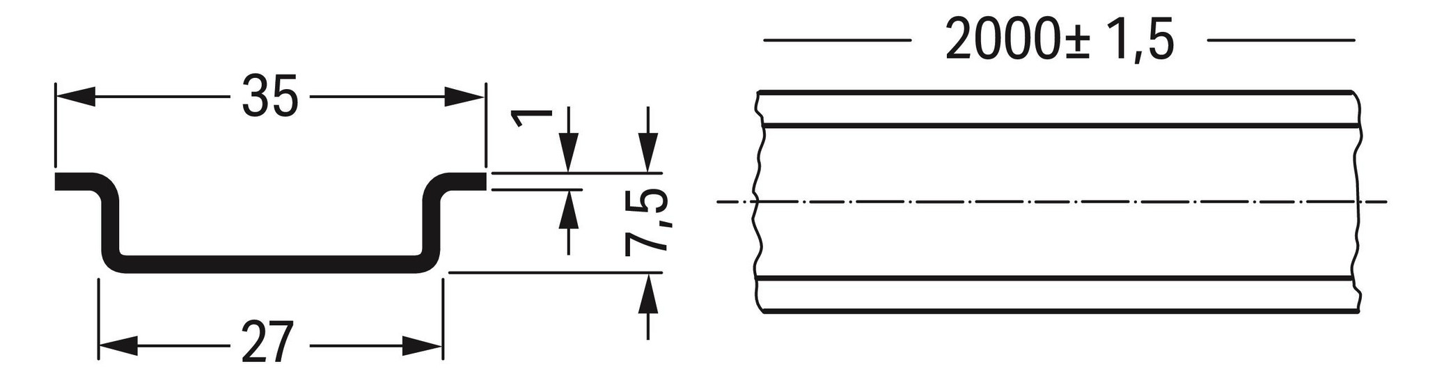 Tragschiene ST g/vz Serie 210 L2000mm TS15 Hutschiene TH15