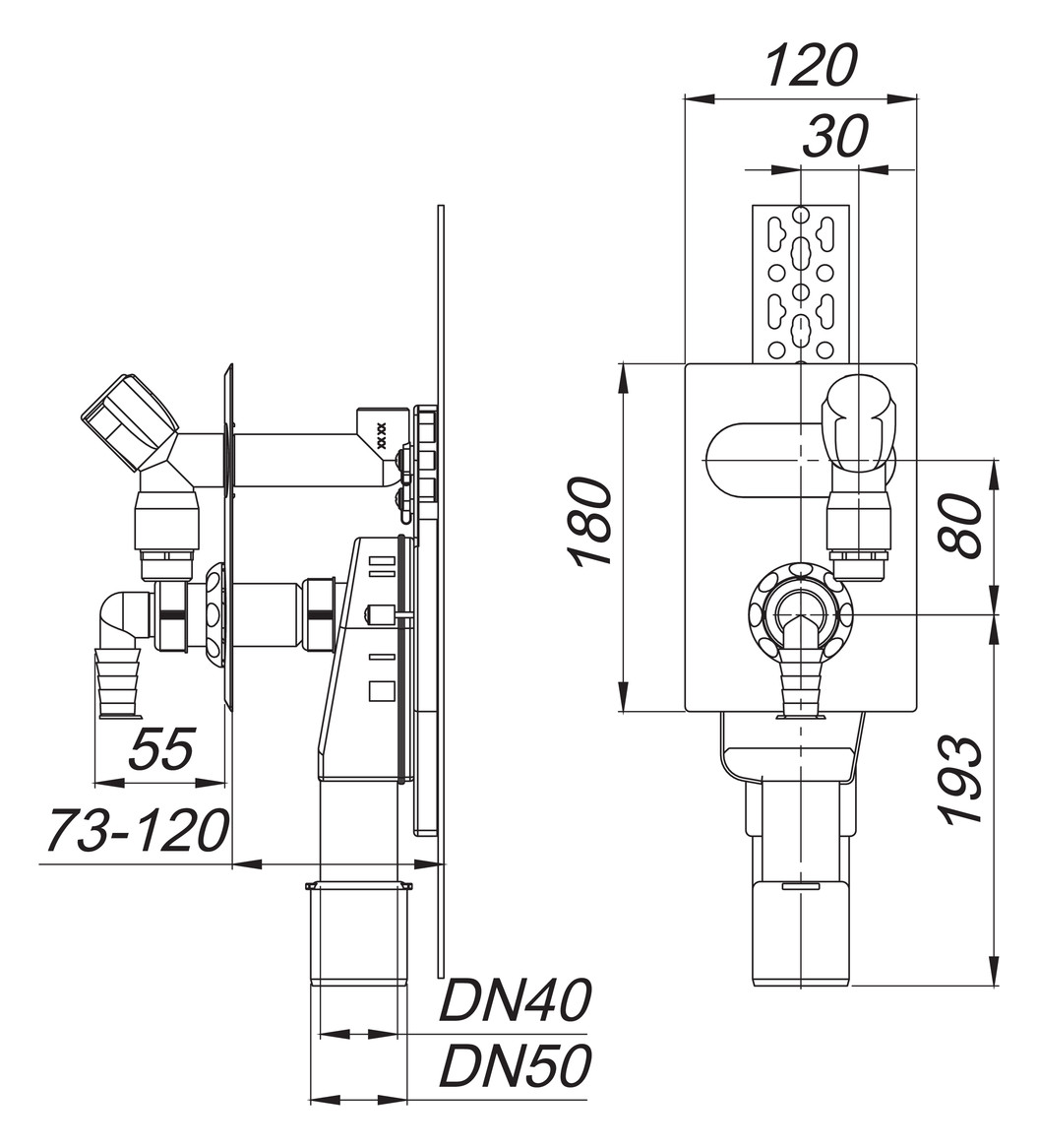 Dallmer Wandeinbau-Waschgeräte-Siphon 406 DN 40/50, senkrecht, Abdeckplatte Kunststoff, verchromt, 120x180mm