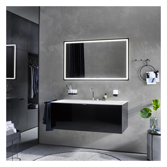 EMCO Unterputz-Lichtspiegelschrank prime 600x730mm, 1 Tür, Anschlag links, schwarz/spiegel