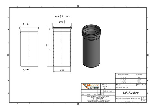 Ostendorf KG Rohr SN 4 EM DN/OD 500 x 12,3 mm, 1000 mm, mit Steckmuffe/Lippendichtung