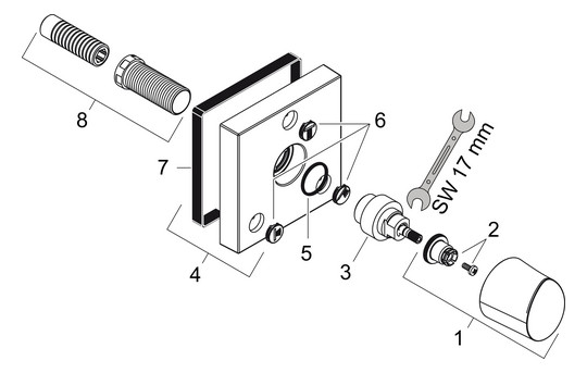 hansgrohe Fertigmontageset Axor Starck Organic Trio/Quattro UP-Ab- und Umstellventil, chrom