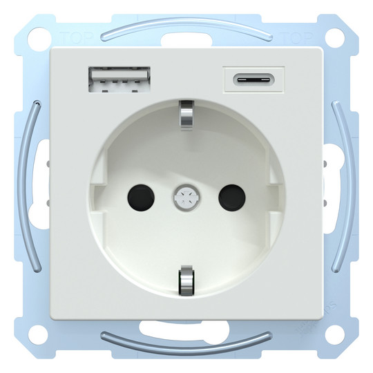 Steckdose 1f akws glz 1USB-A 1USB-C UP m.BS aktivweiß IP20