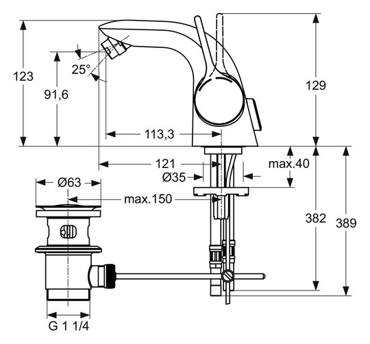 Ideal-Standard Bidet-Einhebelmischer Melange mit Ablaufgarnitur, verchromt