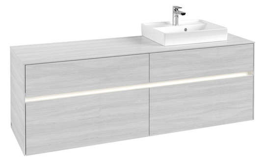 V&B Waschtischunterschrank Collaro 160x54,8x50cm, Waschtisch rechts, LED-Beleuchtung 12W, white wood
