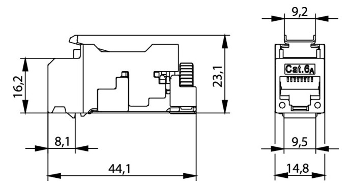 Modular-Buchse Cat6A RJ45 22-26AWG Litze Feldkonf Schirm massiv Schneidklemme IDC