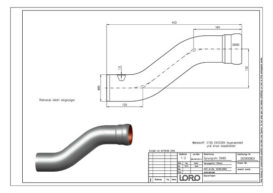 LORO X Sprungrohr DN 80, Sprung 130 mm