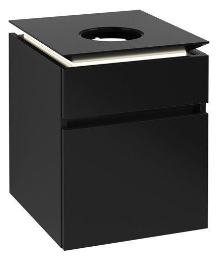 V&B Waschtischunterschrank Legato 45x55x50cm, Waschtisch mittig, mit LED-Beleuchtung, Black Matt Lacquer