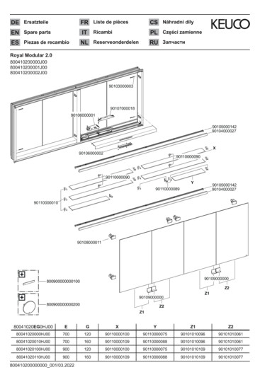 KEUCO Spiegelschrank Royal Modular 2.0 2000 x 900 x 160 mm, 2 Steckdosen, 2 Doppel-USB-Ladestellen, Wandeinbau, 4 Türen, beleuchtet