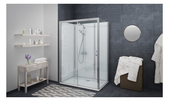Roth Komplettdusche Vinata Spirit Eck 1560 x 777 x 2160 mm, ESG Rückwände anthrazit, ESG Schiebetür Flowdekor