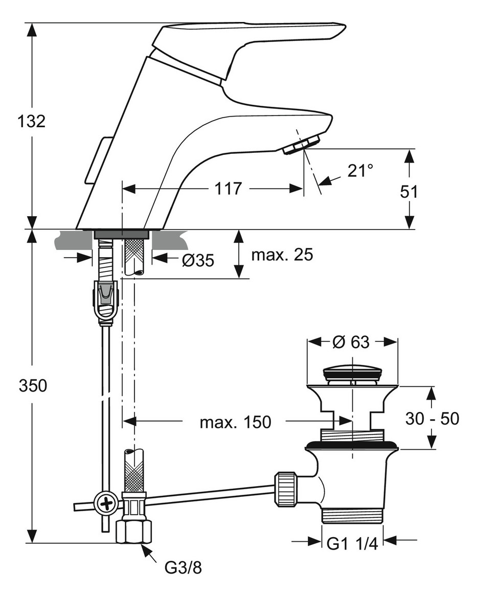 Ideal-Standard Waschtisch-Einhebelmischer CeraMix Blue PICCOLO mit Ablaufgarnitur, chrom