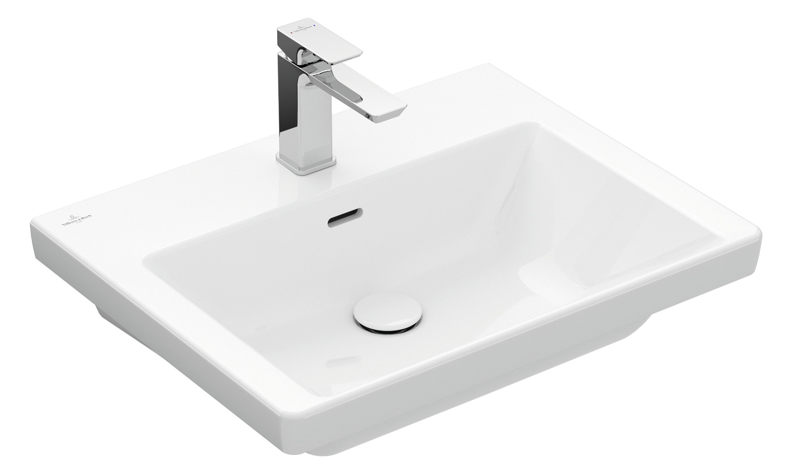 V&B Schrank-Waschtisch Subway 3.0 60x47cm, eckig, Unterseite geschliffen, mit 1 Hahnloch/mit Überlauf, stone white C-plus