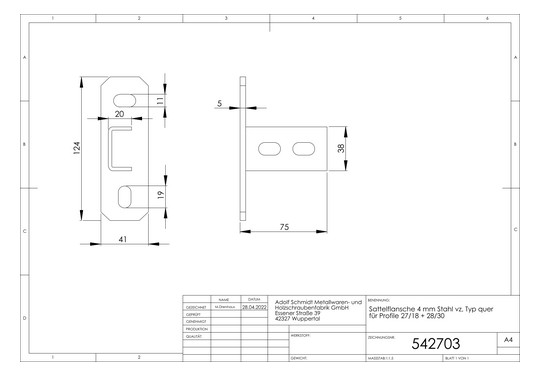 ASW Sattelflansch Stahl verzinkt, 4mm, für Profil 27/18 + 28/30, quer