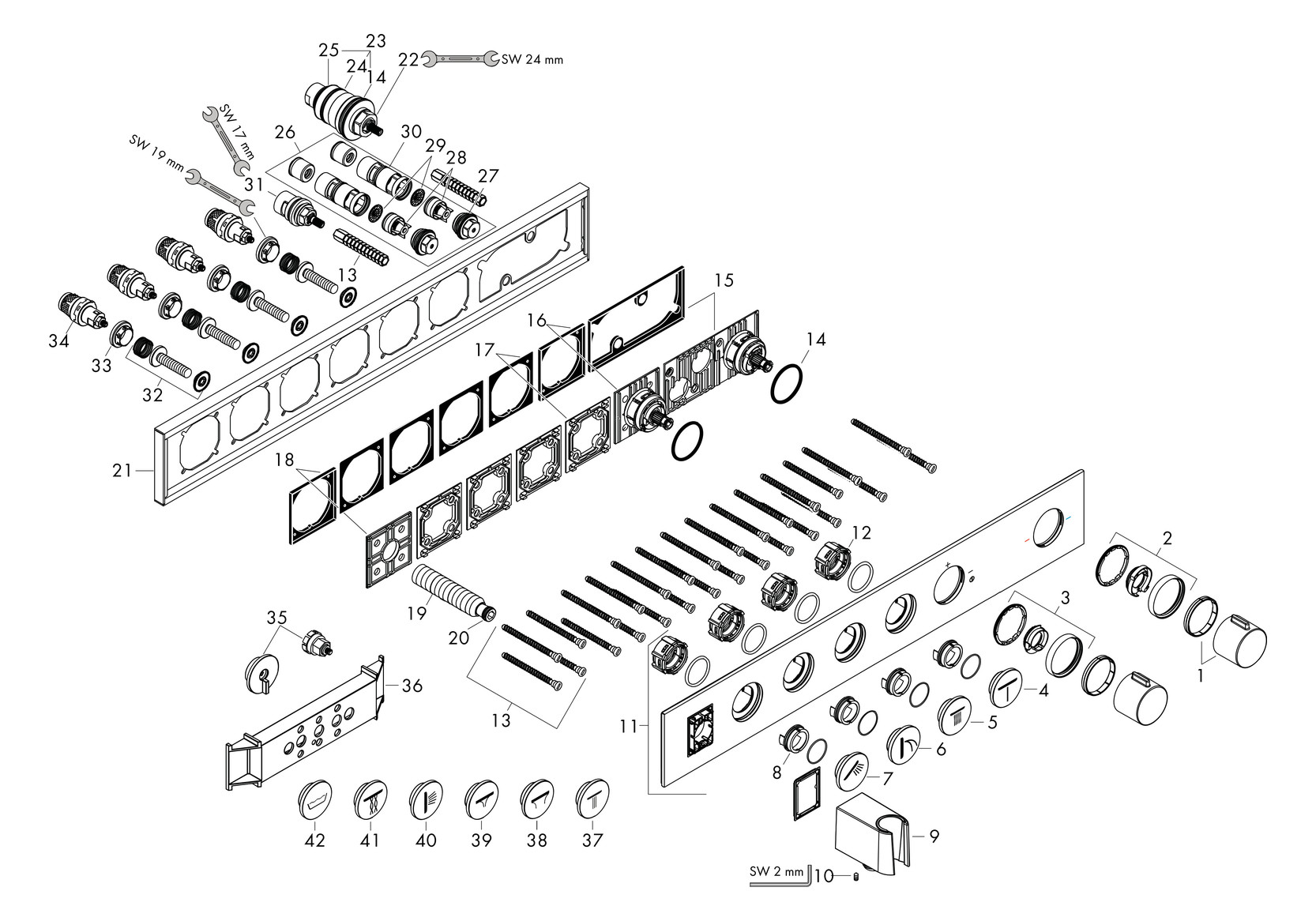 hansgrohe Fertigmontageset Axor Select UP-Thermostatmodul, 4 Verbraucher, brushed brass