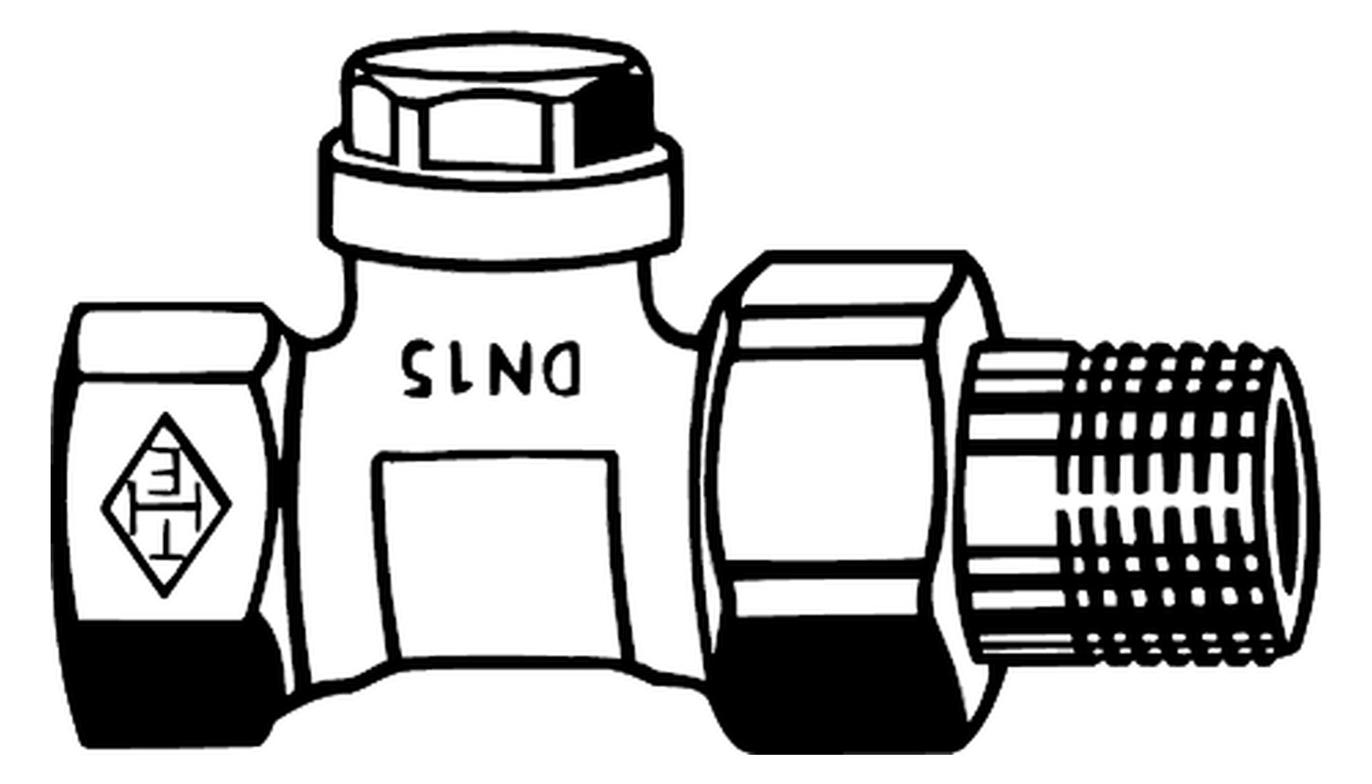 Heimeier Rücklaufverschraubung Regulux DN 15, Rp 1/2 x R 1/2, Durchgang, mit Voreinstellung, Entleerung, Rotguss