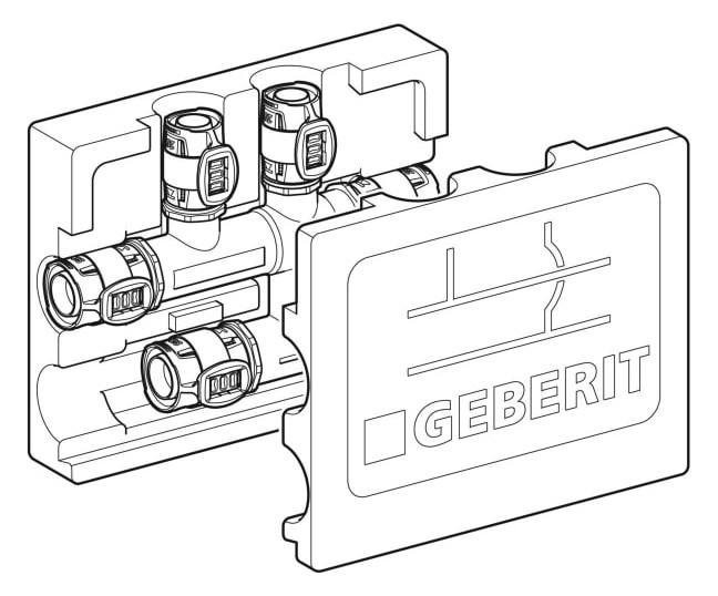 Geberit Kreuzungs-T-Stück FlowFit Ø 25 x 16 x 25 mm, 186 mm, mit Dämmbox