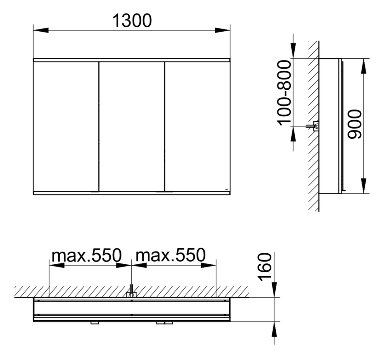 KEUCO Spiegelschrank Royal Modular 2.0 1300 x 900 x 160 mm, 2 Steckdosen, Wandvorbau, 3 Türen, beleuchtet