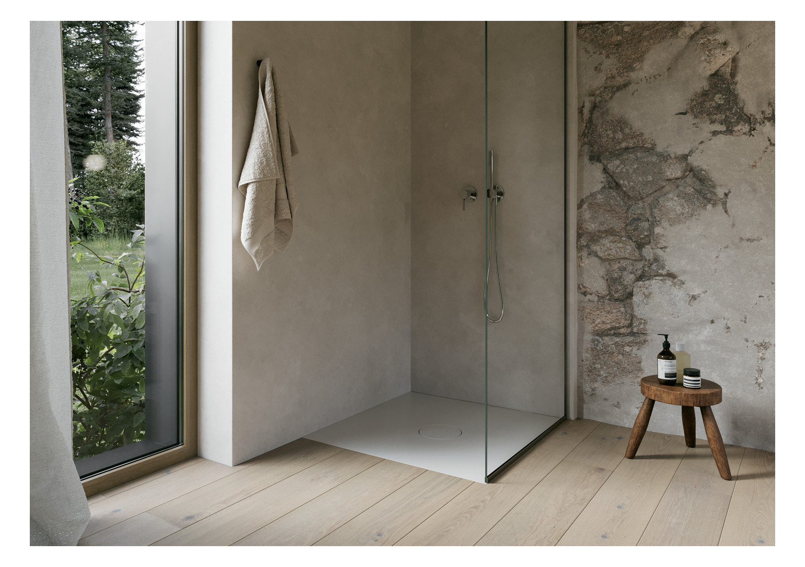 Bette Duschfliese PLUS BetteAir 1000 x 1000 mm, flax, Rechteck, glasierter Titan-Stahl, mit Minimum-Täger