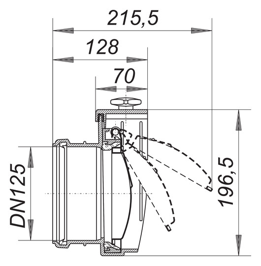 Dallmer Rohrklappe DN 125, ABS, mit Edelstahl-Verschlussklappe