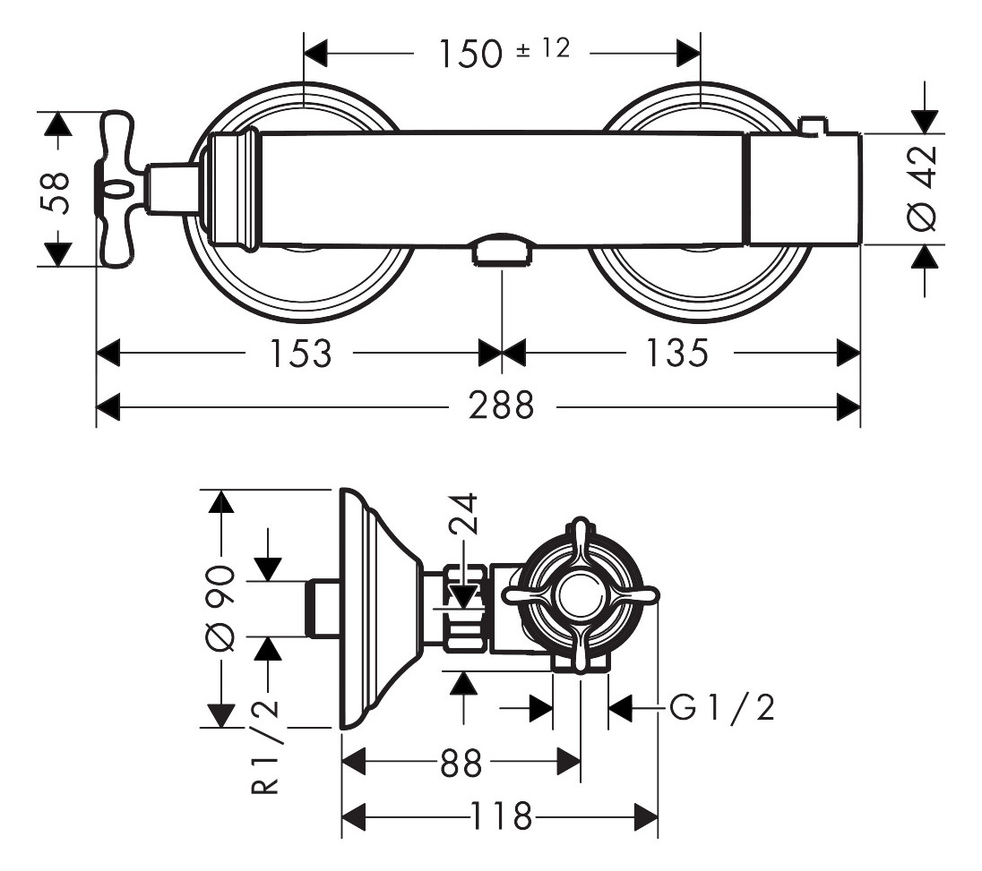 hansgrohe Brausethermostat Axor Montreux AP, 1 Verbraucher, mit Kreuzgriff, chrom