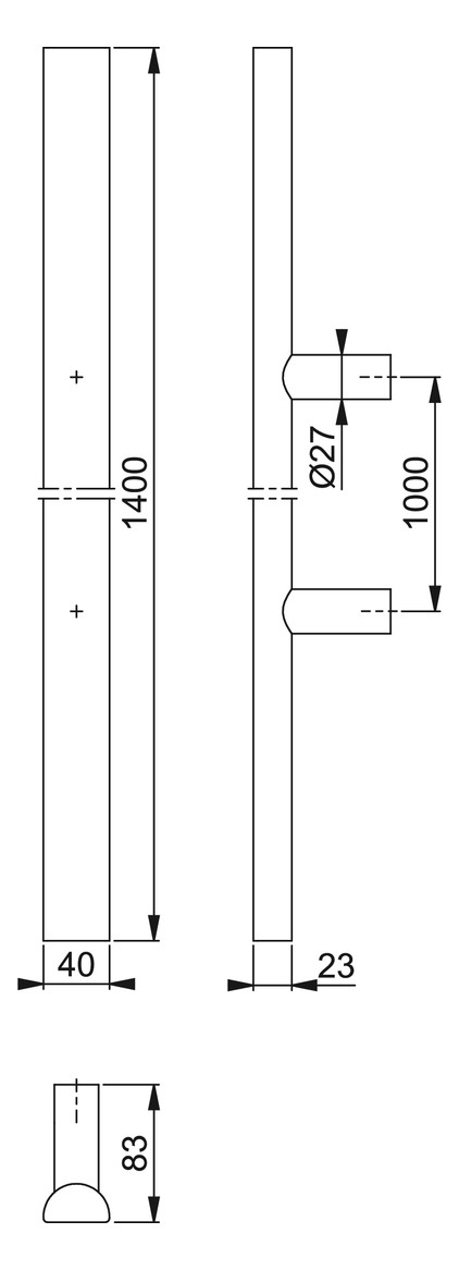 Bild HOPPE Stoßgriff E5091, BA 1.000mm, L 1.400mm, Durchmesser 40x23mm, verdeckt verschraubt, schwarz matt-1