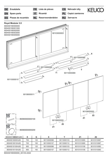 KEUCO Spiegelschrank Royal Modular 2.0 1800 x 900 x 160 mm, 4 Steckdosen, Wandeinbau, 4 Türen