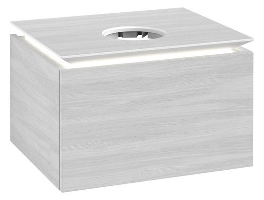V&B Waschtischunterschrank Legato 60x38x50cm, Waschtisch mittig, mit LED-Beleuchtung, White Wood