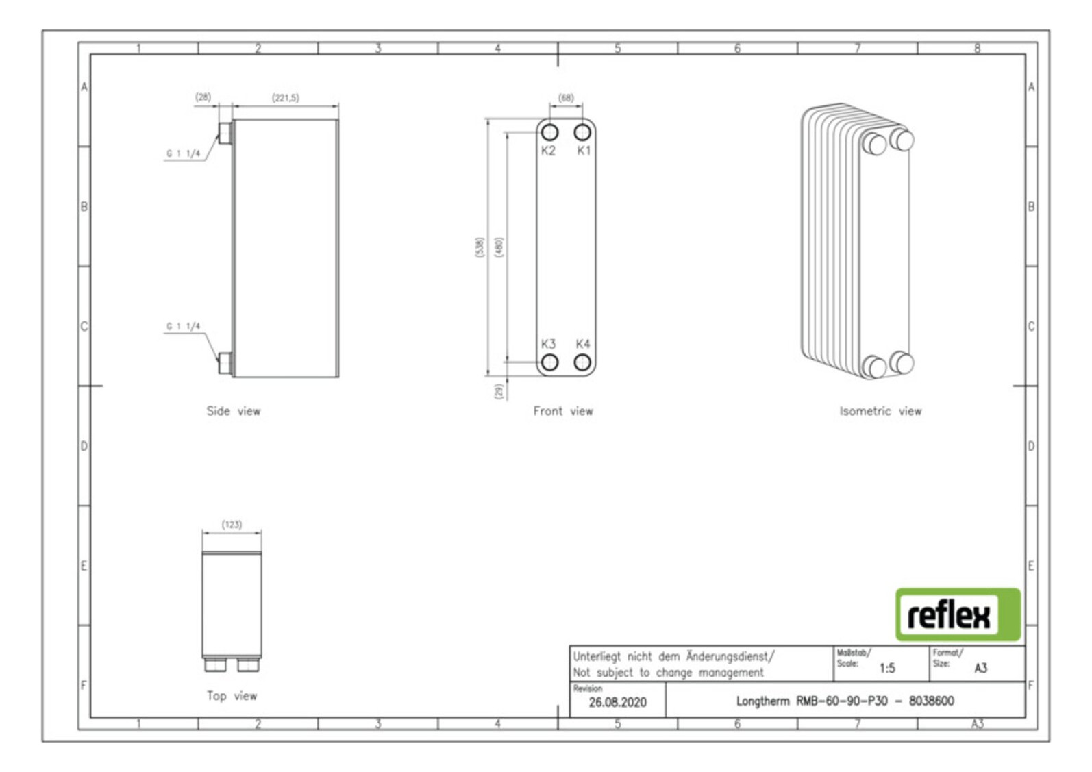 Reflex Wärmetauscher Longtherm RMB-60-90, Plattenzahl 90, gelötet, Edelstahl, eingängig Reflex Wärmetauscher Longtherm RMB-60-90, Plattenzahl 90, gelötet, Edelstahl, eingängig