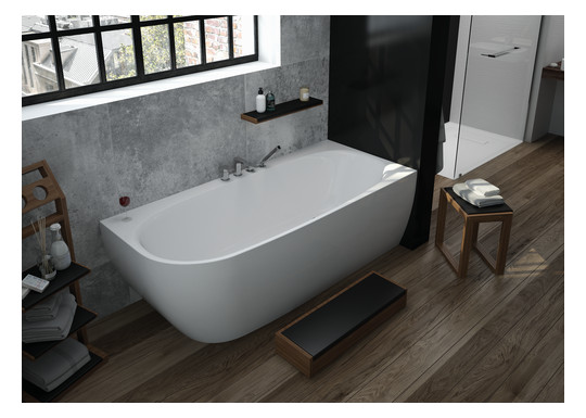 Hoesch Eck-Badewanne iSENSI 180x80cm, rechts, Überlaufschlitz und Klick/Klack, weiß